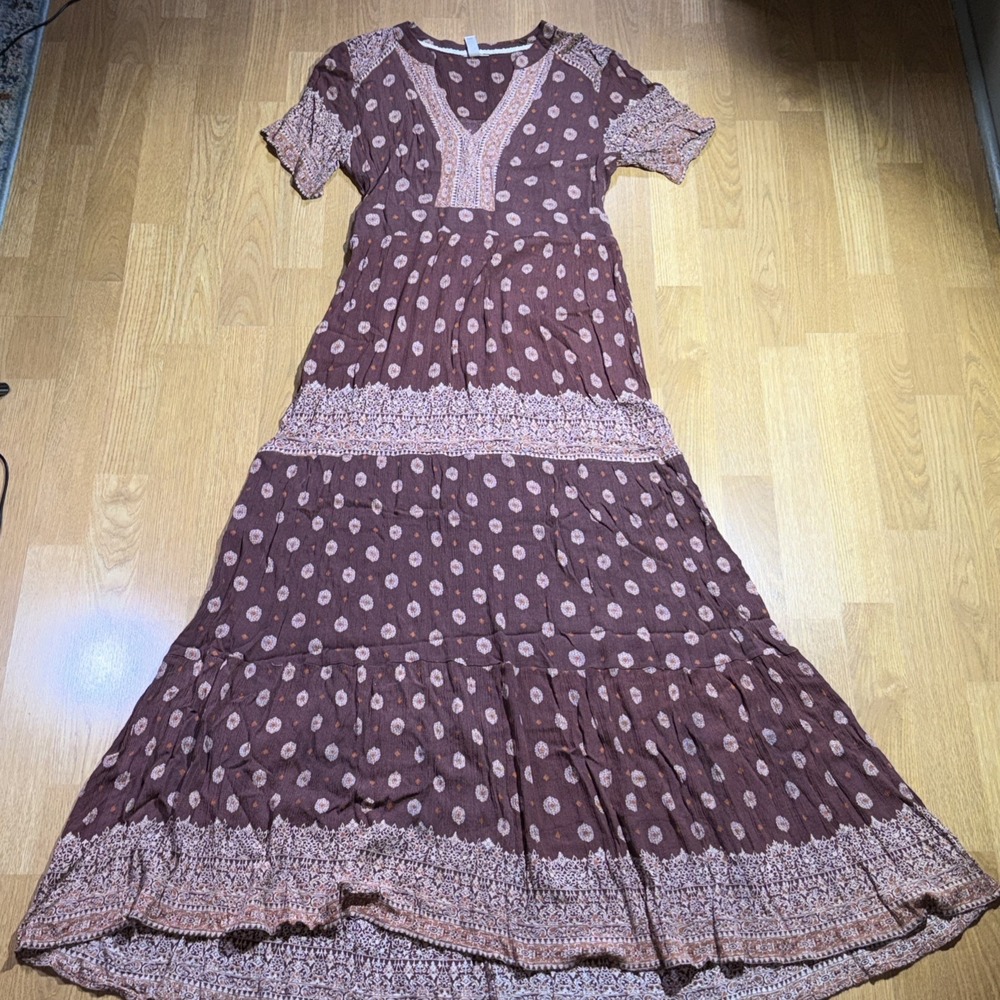Women’s Brown & Cream Maxi Dress with Floral Print